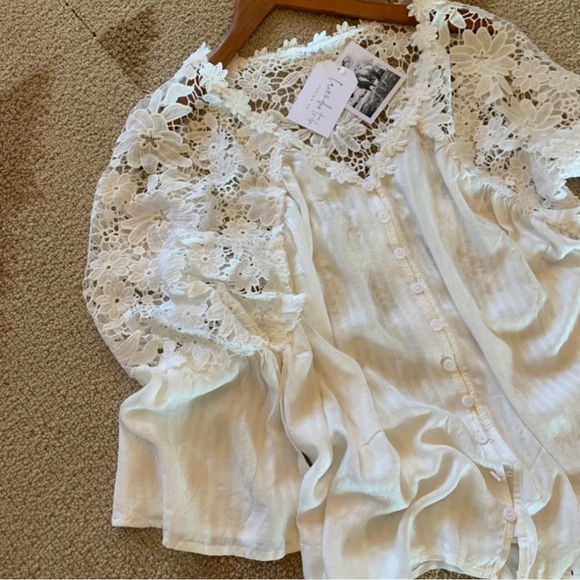 New Boho White Lace Festival Button Front Blouse Top Boho Romantic Shirt - Picture 3 of 7